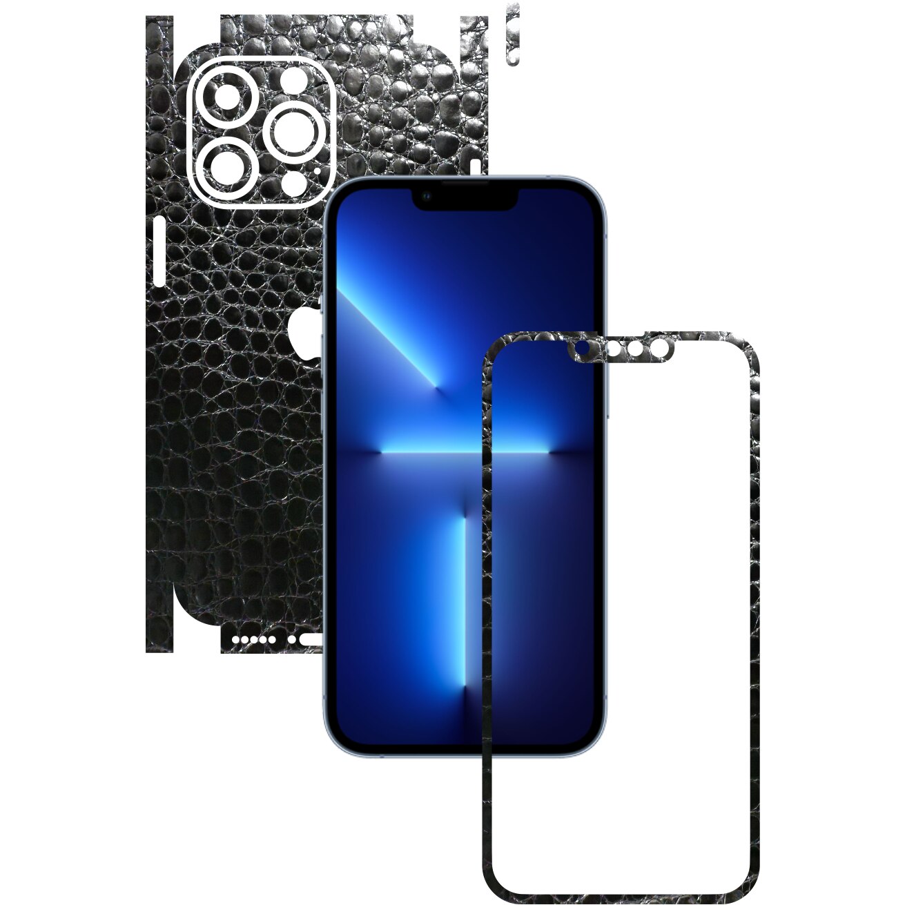 Folie Protectie Carbon Skinz pentru Apple iPhone 13 Pro Max - Piele Neagra Crocodil 360 Cut, Skin Adeziv Full Body Cover pentru Rama Ecran, Carcasa Spate si Laterale