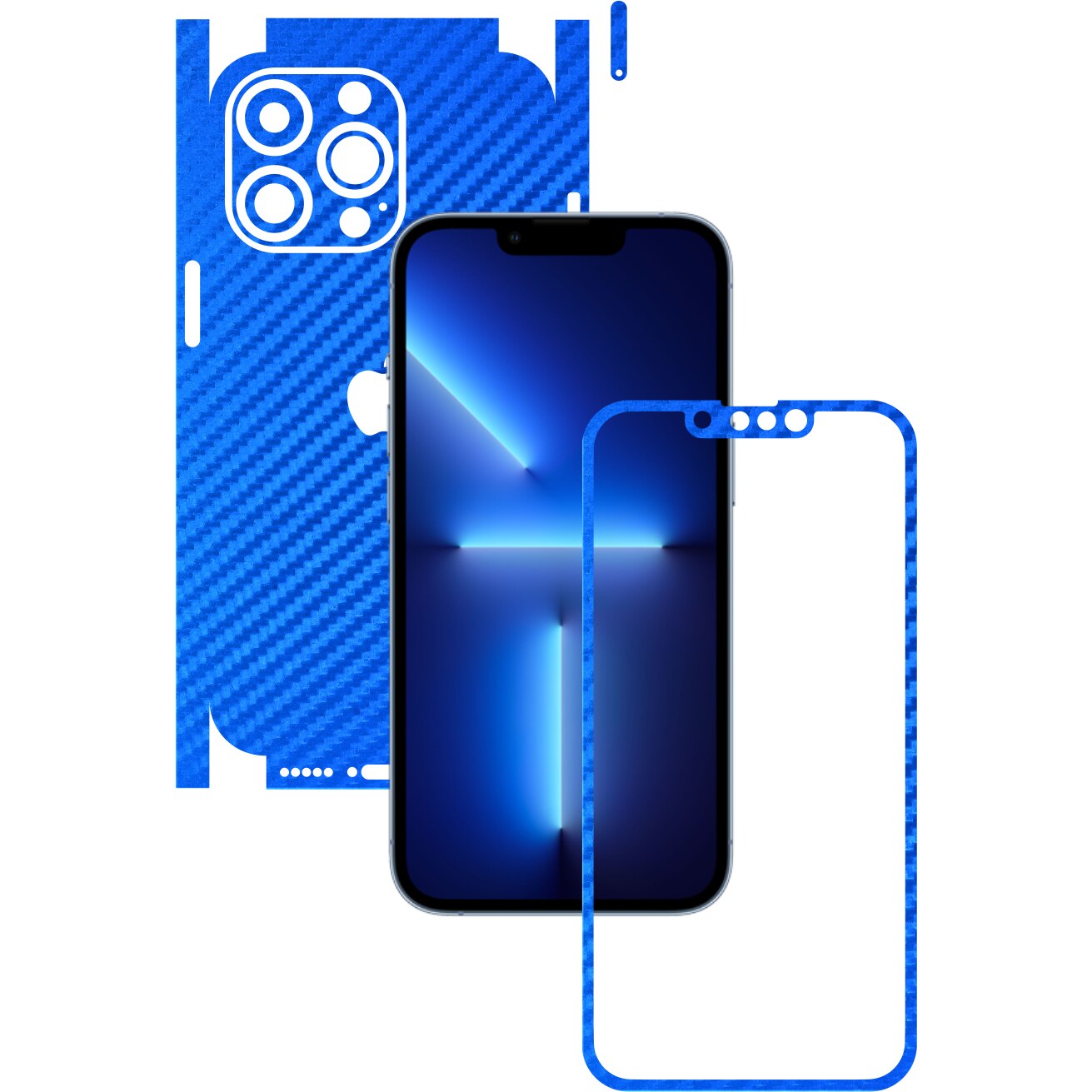 Folie Protectie Carbon Skinz pentru Apple iPhone 13 Pro Max - Carbon Albastru 360 Cut, Skin Adeziv Full Body Cover pentru Rama Ecran, Carcasa Spate si Laterale