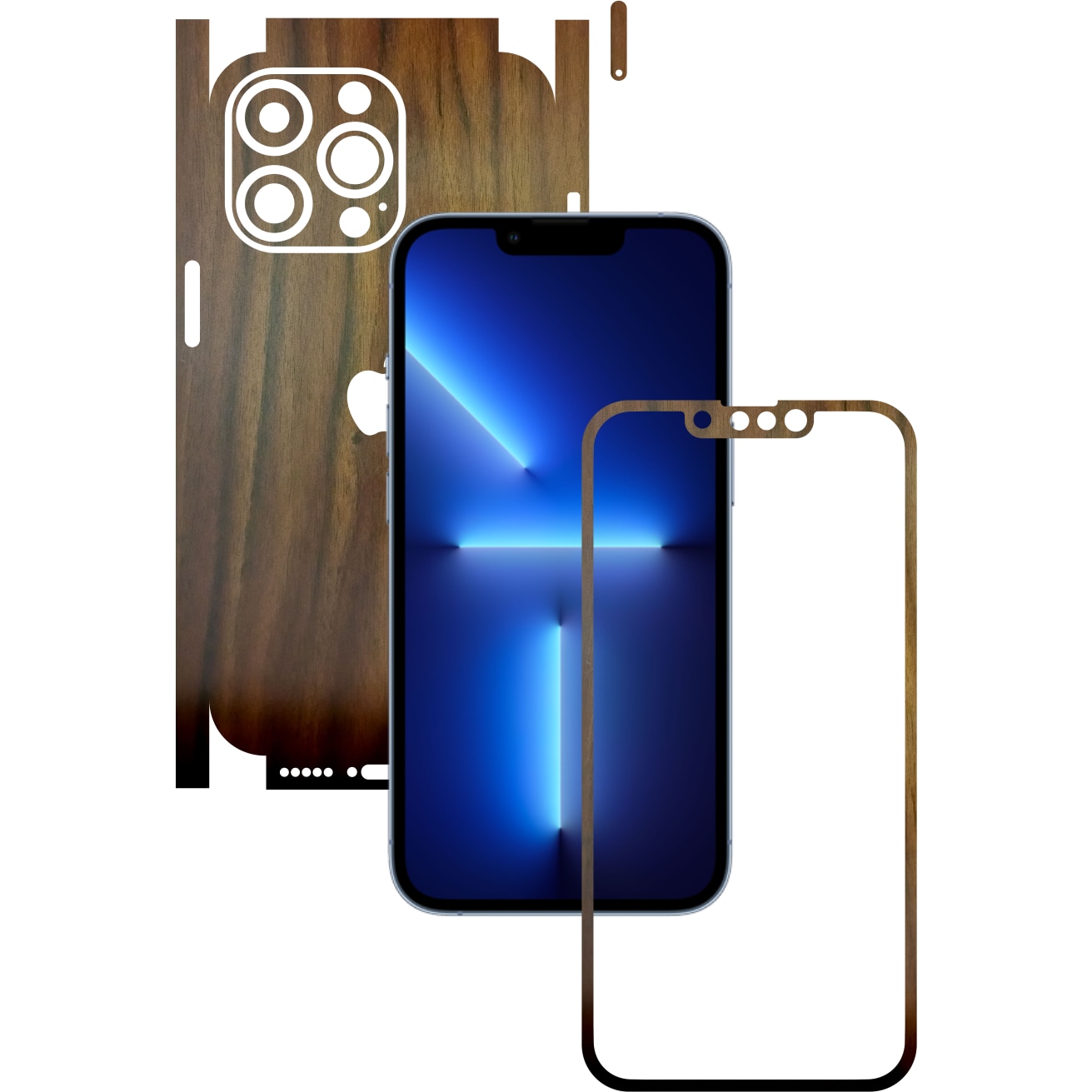 Folie Protectie Carbon Skinz pentru Apple iPhone 13 Pro - Lemn Nuc 360 Cut, Skin Adeziv Full Body Cover pentru Rama Ecran, Carcasa Spate si Laterale