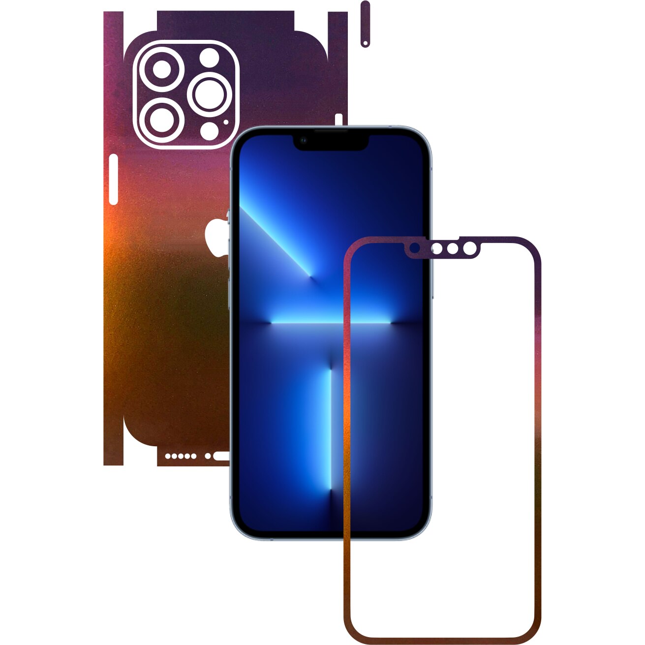 Folie Protectie Carbon Skinz pentru Apple iPhone 13 Pro - Color Shift Aubergine Bronze 360 Cut, Skin Adeziv Full Body Cover pentru Rama Ecran, Carcasa Spate si Laterale