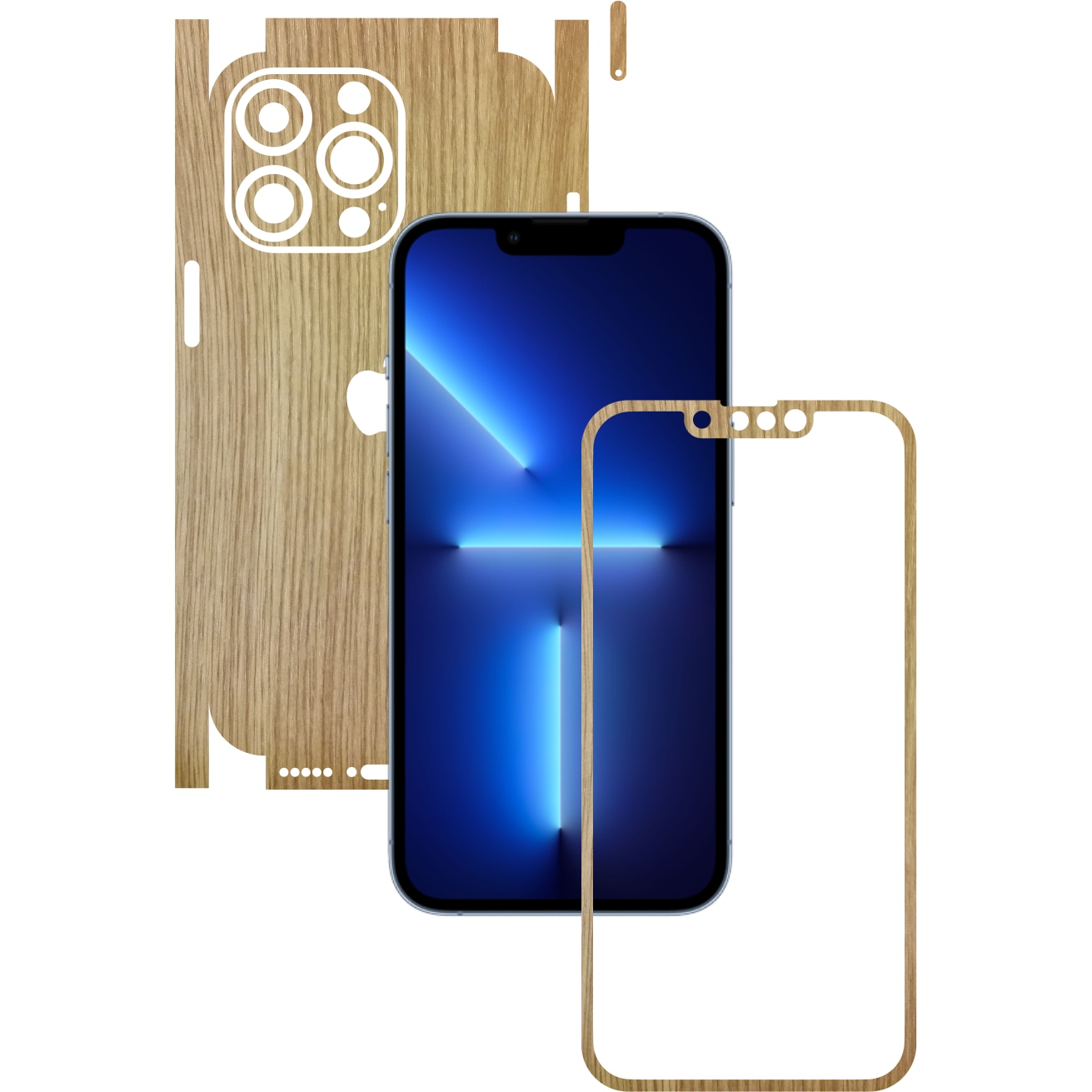 Folie Protectie Carbon Skinz pentru Apple iPhone 13 Pro Max - Lemn Stejar 360 Cut, Skin Adeziv Full Body Cover pentru Rama Ecran, Carcasa Spate si Laterale