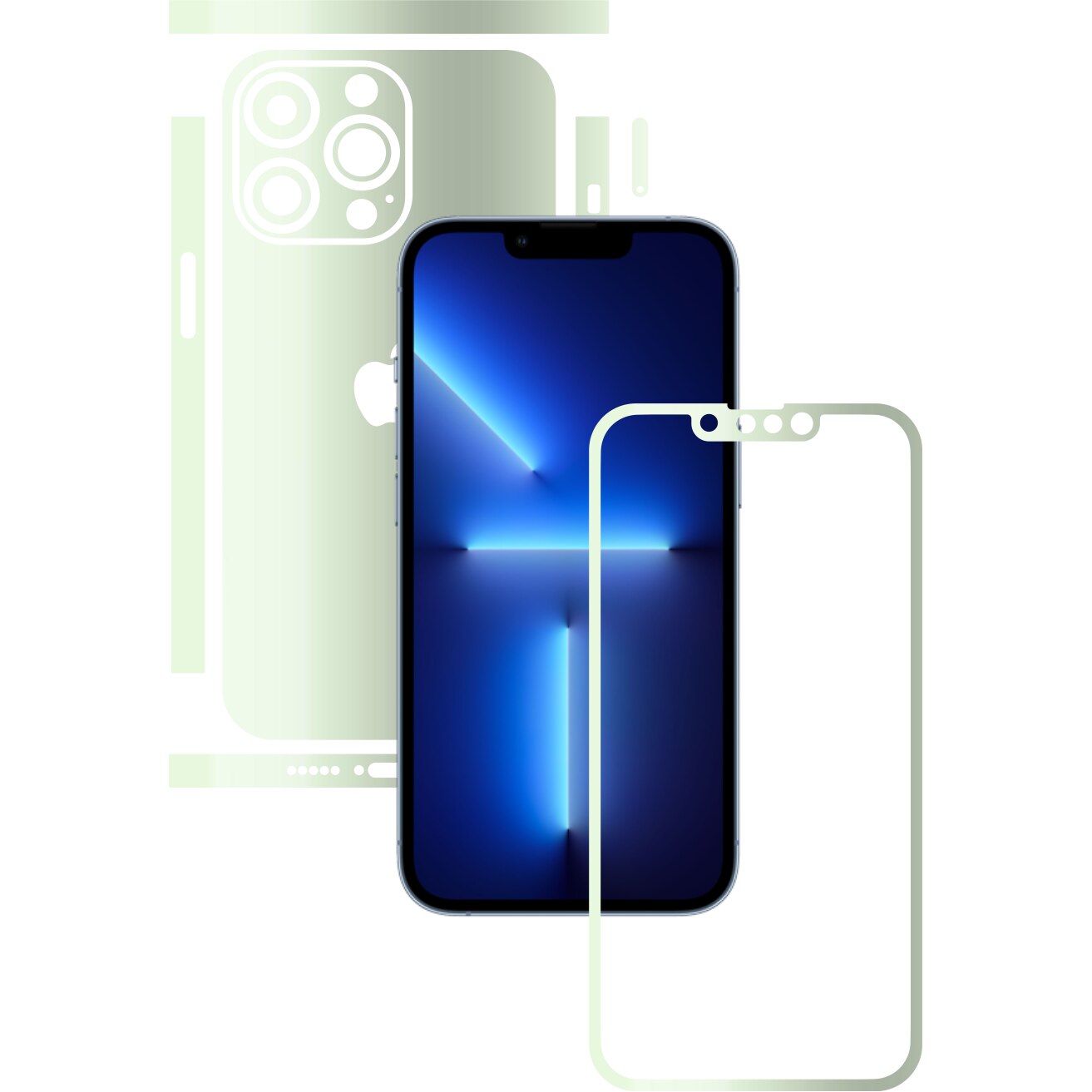 Folie Protectie Glow Skinz pentru Apple iPhone 13 Pro Max - Verde Fosforescent Split Cut, Skin Adeziv Full Body Cover pentru Rama Ecran, Carcasa Spate si Laterale