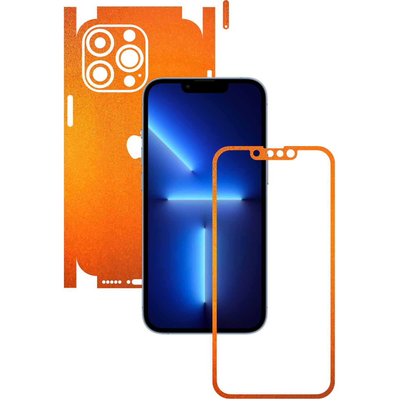 Folie Protectie Carbon Skinz pentru Apple iPhone 13 Pro Max - Tangerine Dream 360 Cut, Skin Adeziv Full Body Cover pentru Rama Ecran, Carcasa Spate si Laterale