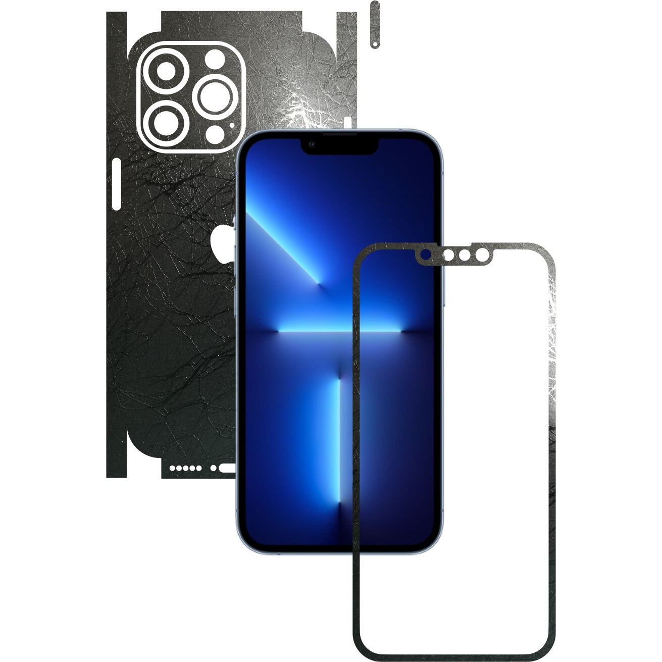 Folie Protectie Carbon Skinz pentru Apple iPhone 13 Pro Max - Cocoon Black 360 Cut, Skin Adeziv Full Body Cover pentru Rama Ecran, Carcasa Spate si Laterale