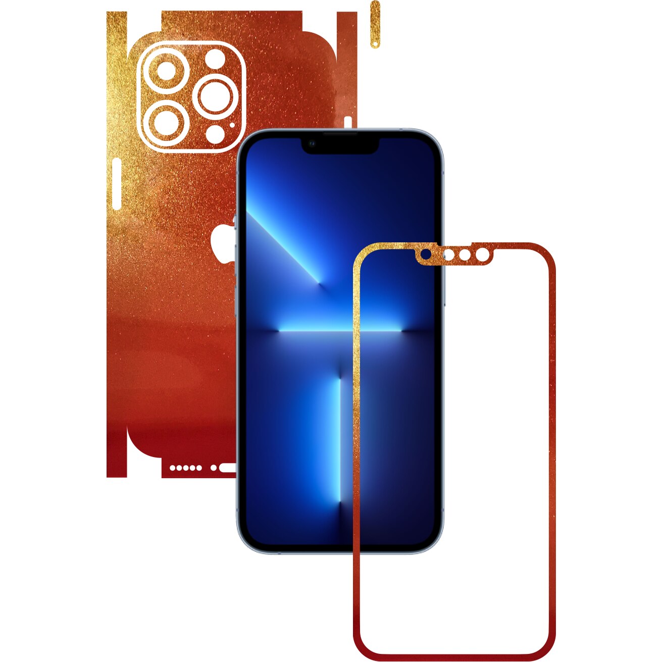 Folie Protectie Carbon Skinz pentru Apple iPhone 13 Pro Max - Color Shift Sunset 360 Cut, Skin Adeziv Full Body Cover pentru Rama Ecran, Carcasa Spate si Laterale