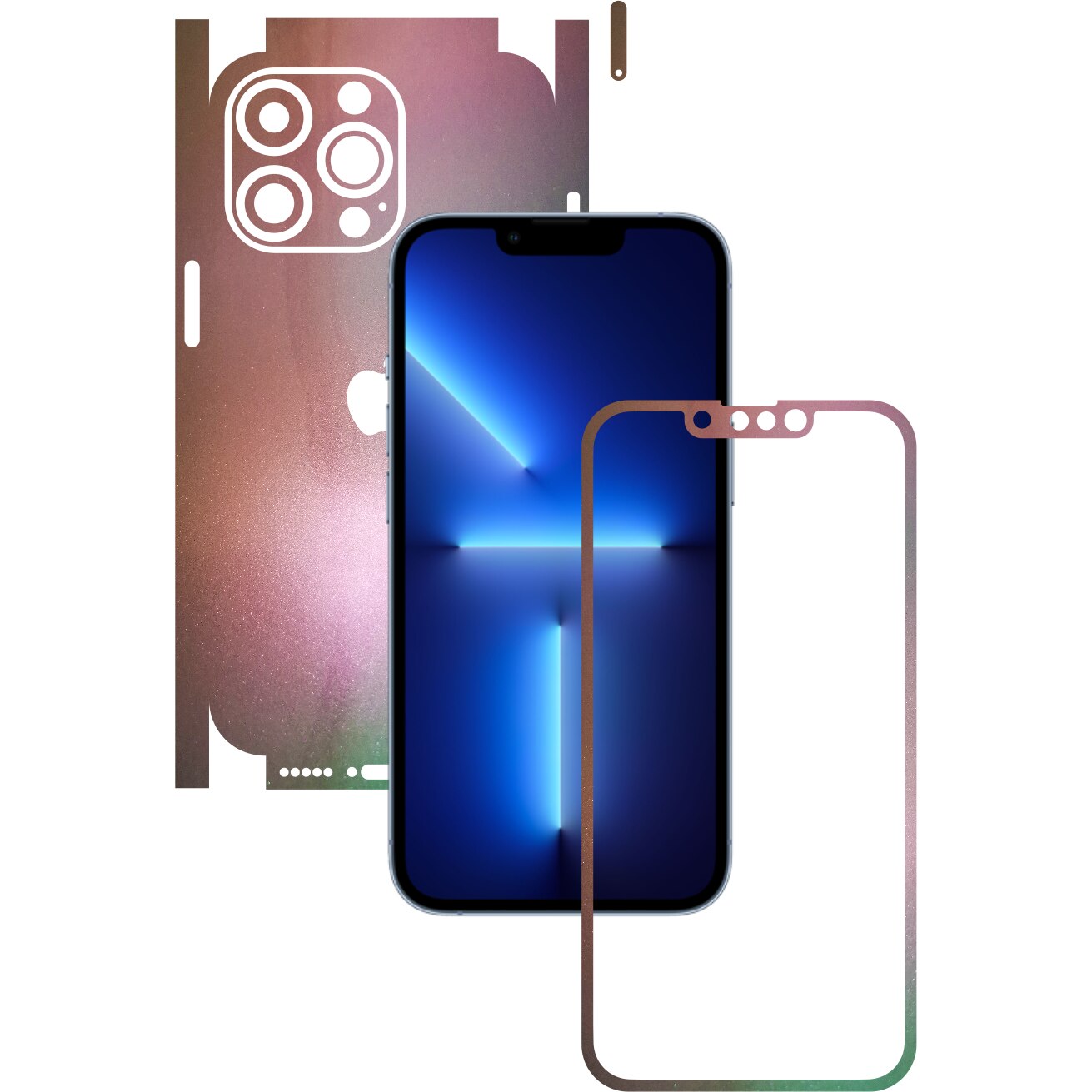 Folie Protectie Carbon Skinz pentru Apple iPhone 13 Pro - Color Shift Pearl Simphony 360 Cut, Skin Adeziv Full Body Cover pentru Rama Ecran, Carcasa Spate si Laterale