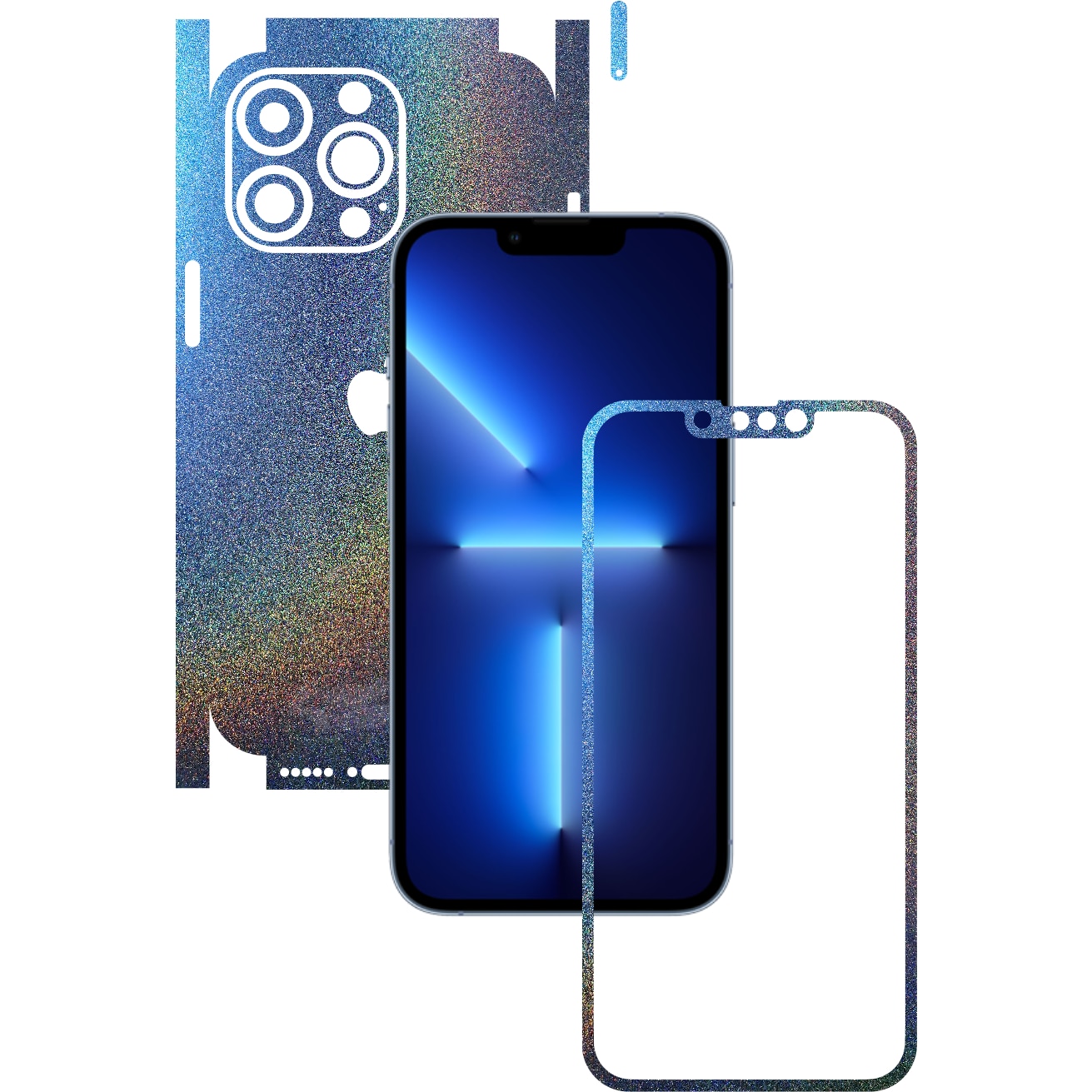 Folie Protectie Carbon Skinz pentru Apple iPhone 13 Pro - Color Shift Intergalactic Blue 360 Cut, Skin Adeziv Full Body Cover pentru Rama Ecran, Carcasa Spate si Laterale