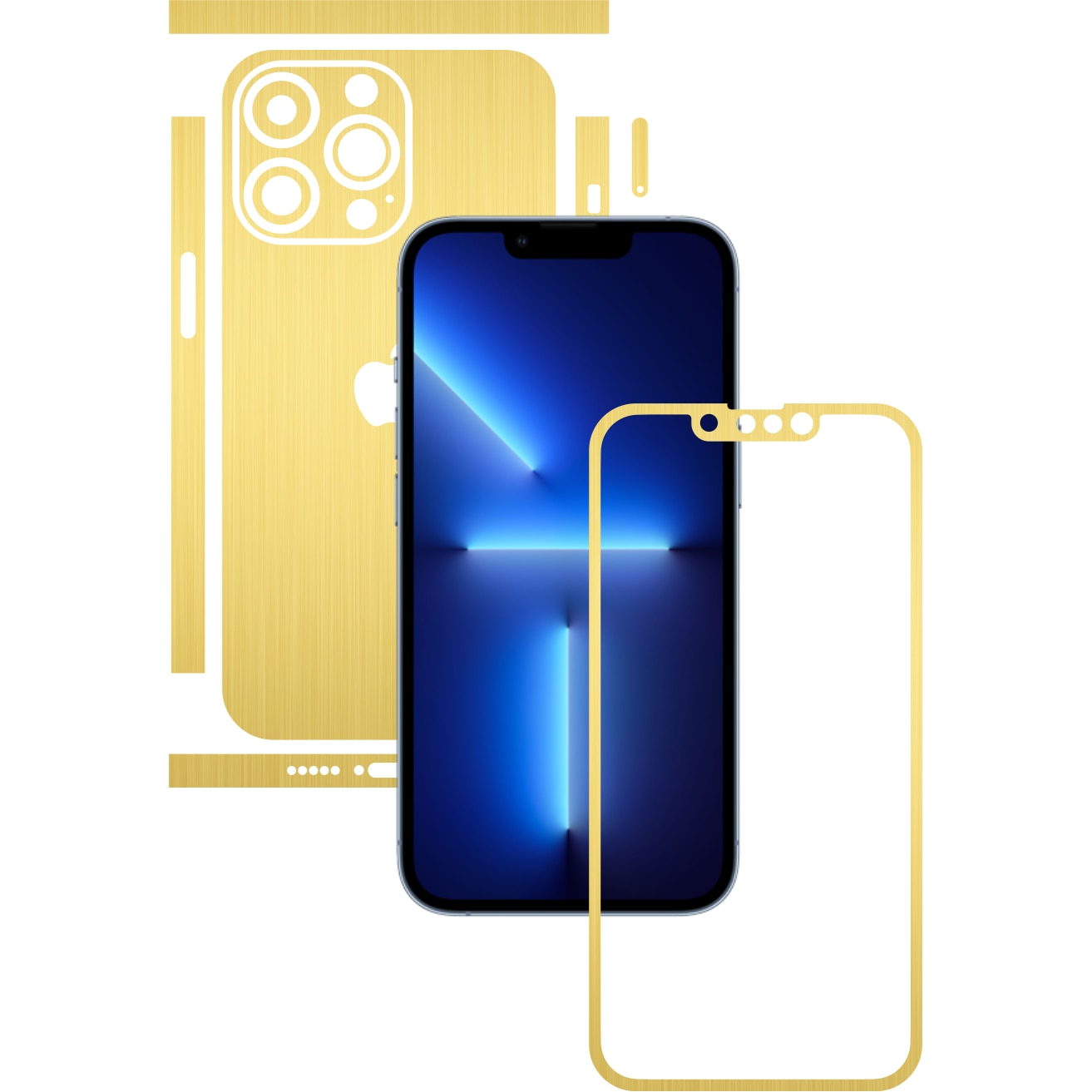 Folie Protectie Carbon Skinz pentru Apple iPhone 13 Pro - Brushed Auriu Split Cut, Skin Adeziv Full Body Cover pentru Rama Ecran, Carcasa Spate si Laterale