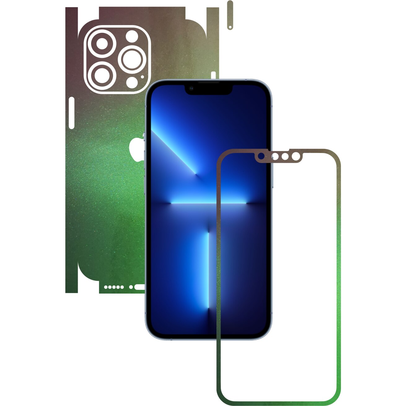 Folie Protectie Carbon Skinz pentru Apple iPhone 13 Pro Max - Color Shift Avocado 360 Cut, Skin Adeziv Full Body Cover pentru Rama Ecran, Carcasa Spate si Laterale