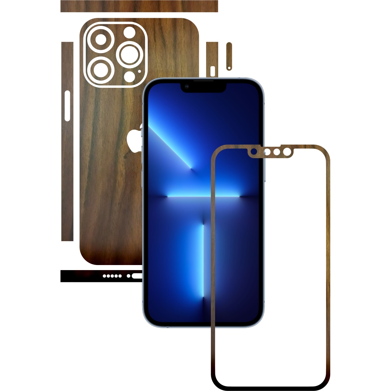 Folie Protectie Carbon Skinz pentru Apple iPhone 13 Pro - Lemn Nuc Split Cut, Skin Adeziv Full Body Cover pentru Rama Ecran, Carcasa Spate si Laterale
