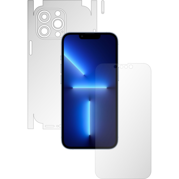 iSkinz Full Body Invisible Skinz UHD Önregeneráló fólia Apple iPhone 13 Pro készülékhez, Ultra-Clear szilikon, 360 Cut, Képernyőre, hátlapra és az oldalsó burkolatokra, Öntapadó, Átlátszó