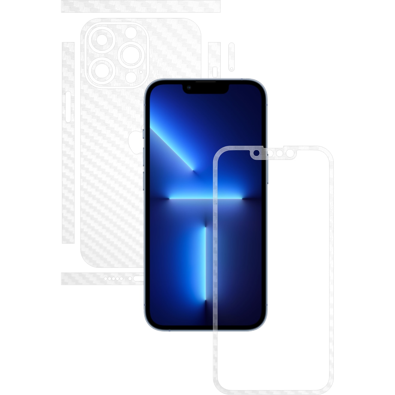 Folie Protectie Carbon Skinz pentru Apple iPhone 13 Pro Max - Carbon Transparent Split Cut, Skin Adeziv Full Body Cover pentru Rama Ecran, Carcasa Spate si Laterale