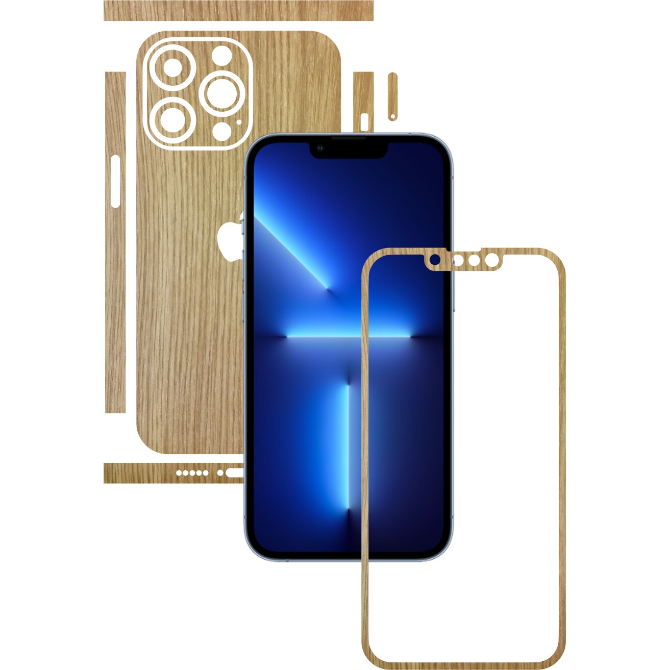 Folie Protectie Carbon Skinz pentru Apple iPhone 13 Pro - Lemn Stejar Split Cut, Skin Adeziv Full Body Cover pentru Rama Ecran, Carcasa Spate si Laterale