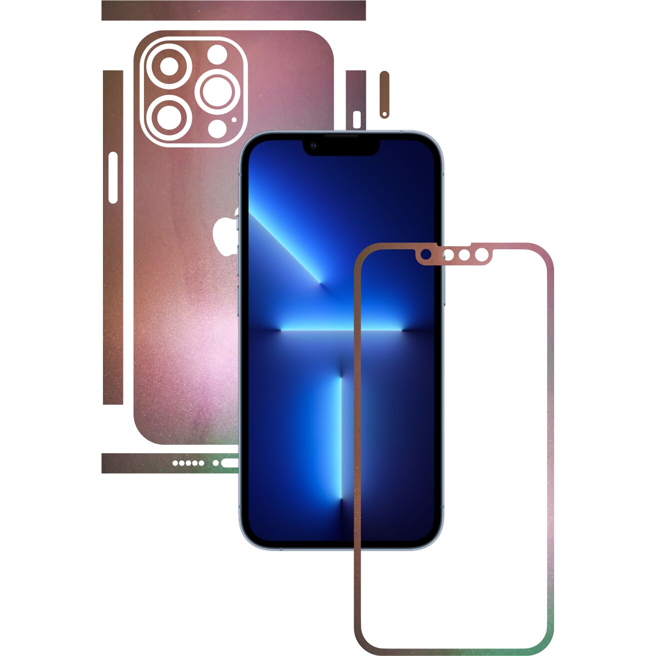 Folie Protectie Carbon Skinz pentru Apple iPhone 13 Pro Max - Color Shift Pearl Simphony Split Cut, Skin Adeziv Full Body Cover pentru Rama Ecran, Carcasa Spate si Laterale