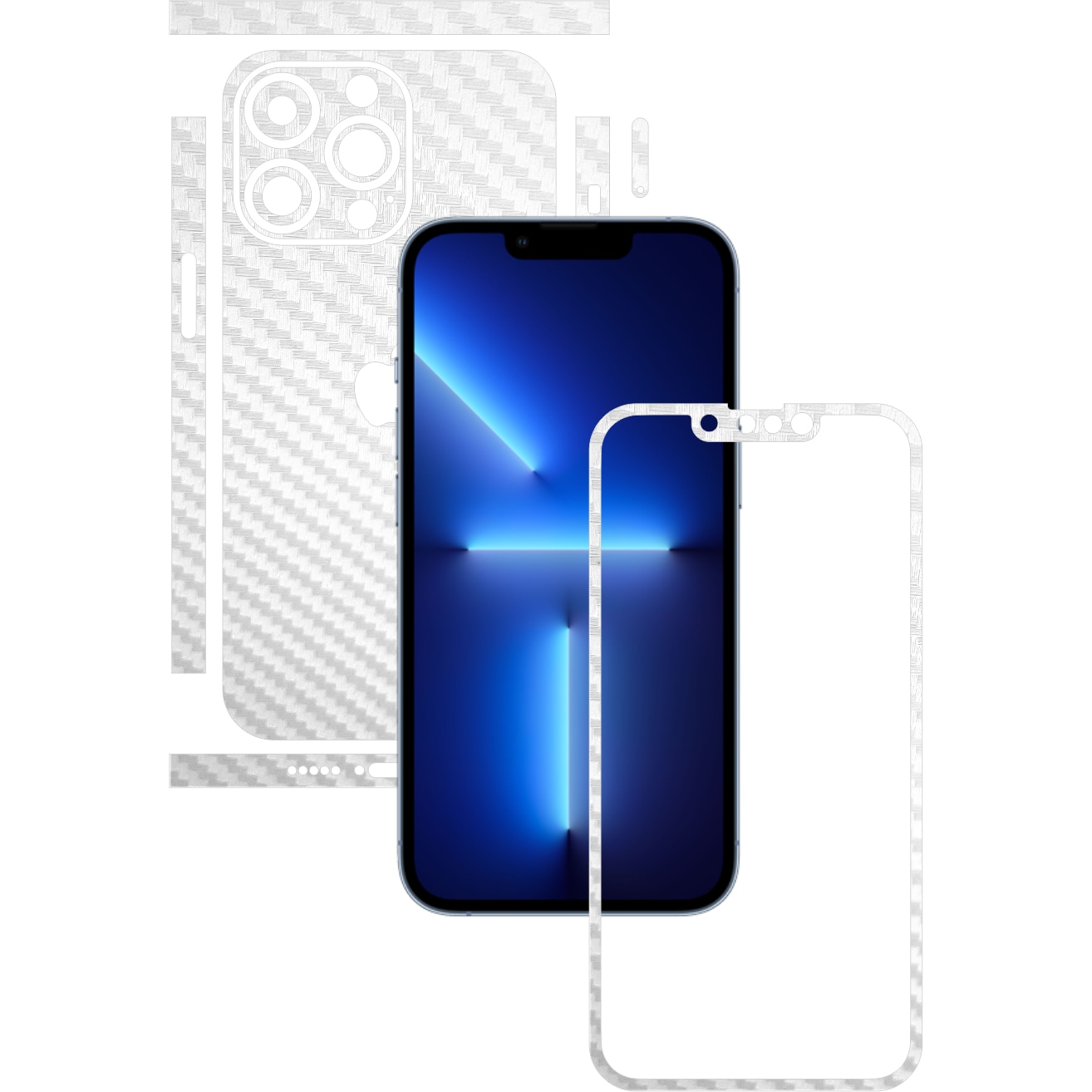 Folie Protectie Carbon Skinz pentru Apple iPhone 13 Pro - Carbon Alb Split Cut, Skin Adeziv Full Body Cover pentru Rama Ecran, Carcasa Spate si Laterale