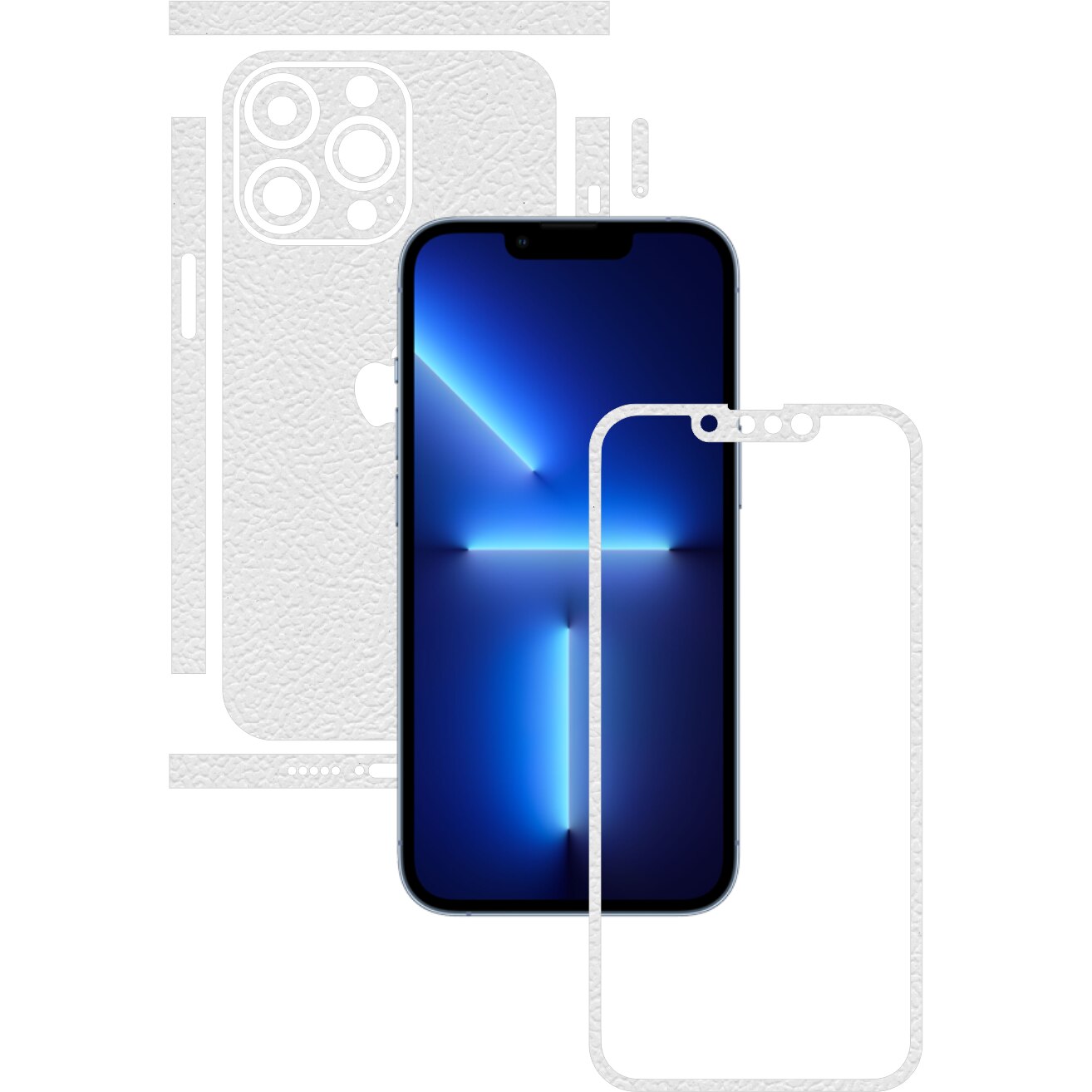 Folie Protectie Carbon Skinz pentru Apple iPhone 13 Pro - Piele Alba Split Cut, Skin Adeziv Full Body Cover pentru Rama Ecran, Carcasa Spate si Laterale
