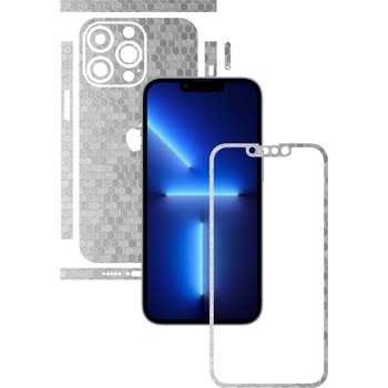 Folie Protectie Carbon Skinz pentru Apple iPhone 13 Pro Max - Honeycomb Argintiu Silver Split Cut, Skin Adeziv Full Body Cover pentru Rama Ecran, Carcasa Spate si Laterale Folie Protectie Carbon Skinz pentru Apple iPhone 13 Pro Max - Honeycomb Argintiu Silver Split Cut, Skin Adeziv Full Body Cover pentru Rama Ecran, Carcasa Spate si Laterale