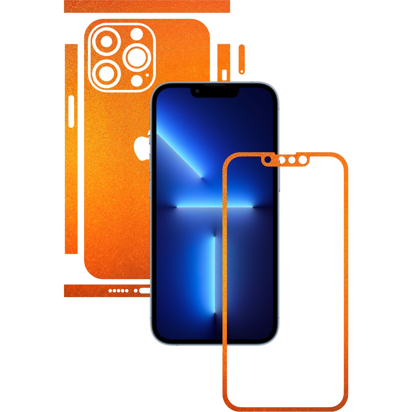 Folie Protectie Carbon Skinz pentru Apple iPhone 13 Pro - Tangerine Dream Split Cut, Skin Adeziv Full Body Cover pentru Rama Ecran, Carcasa Spate si Laterale