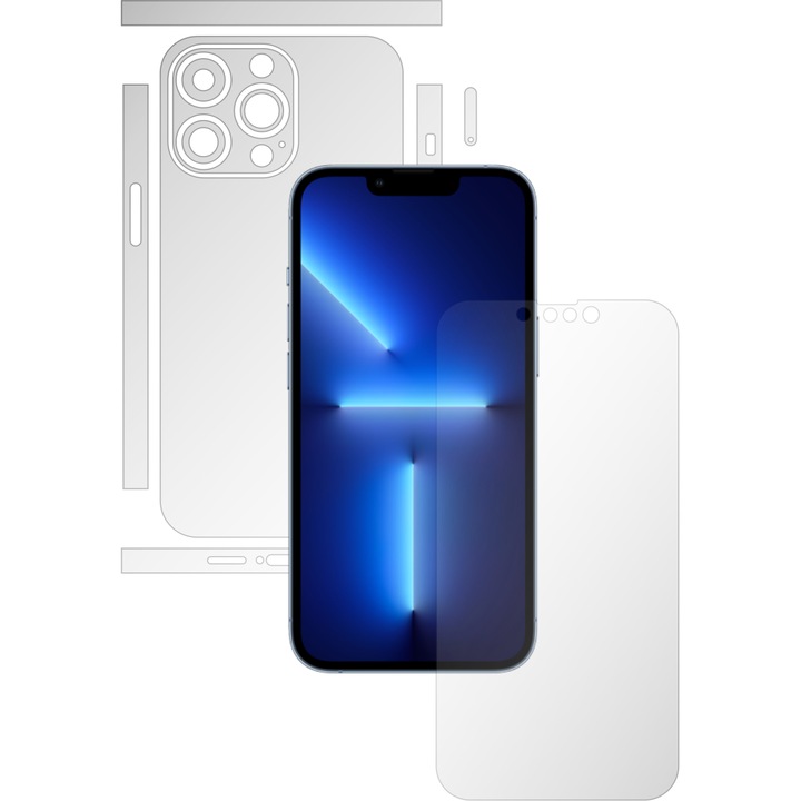 Full Body Invisible Skinz UHD önregeneráló fólia Apple iPhone 13 Pro Max készülékhez - Ultra-tiszta szilikon védelem osztott kivágással a képernyőhöz, hát- és oldalborítások, átlátszó tapadó bőr