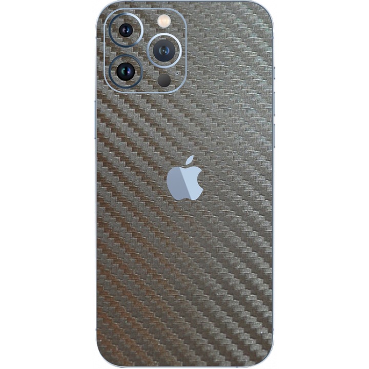 Протектор Carbon Skinz за Apple iPhone 13 Pro - Carbon Gray Silver Simple Cut, Full Body Cover Adhesive Skin for Screen Frame, Back Case