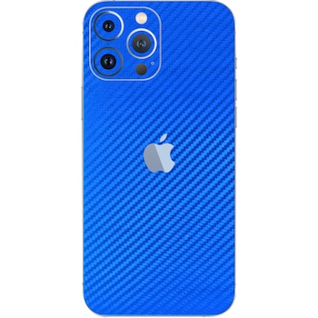 Folie Protectie Carbon Skinz pentru Apple iPhone 13 Pro - Carbon Albastru Simple Cut, Skin Adeziv Full Body Cover pentru Rama Ecran, Carcasa Spate