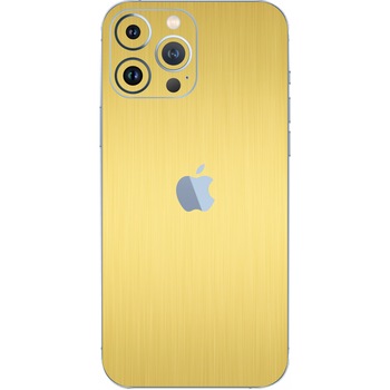 Folie Protectie Carbon Skinz pentru Apple iPhone 13 Pro Max - Brushed Auriu Simple Cut, Skin Adeziv Full Body Cover pentru Rama Ecran, Carcasa Spate
