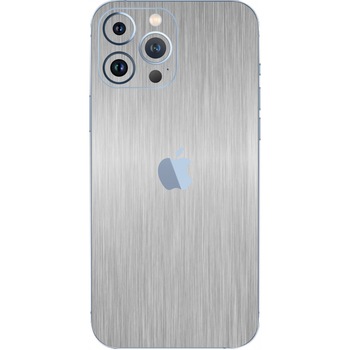 Folie Protectie Carbon Skinz pentru Apple iPhone 13 Pro - Brushed Argintiu Simple Cut, Skin Adeziv Full Body Cover pentru Rama Ecran, Carcasa Spate