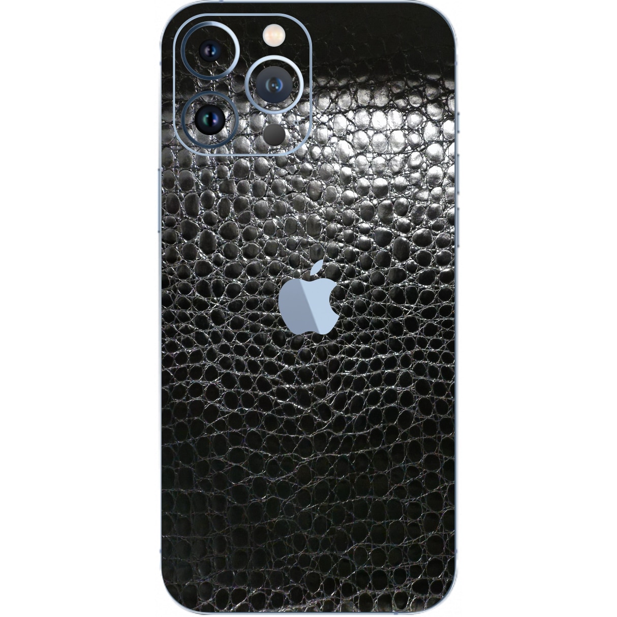 Folie Protectie Carbon Skinz pentru Apple iPhone 13 Pro - Piele Neagra Crocodil Simple Cut, Skin Adeziv Full Body Cover pentru Rama Ecran, Carcasa Spate