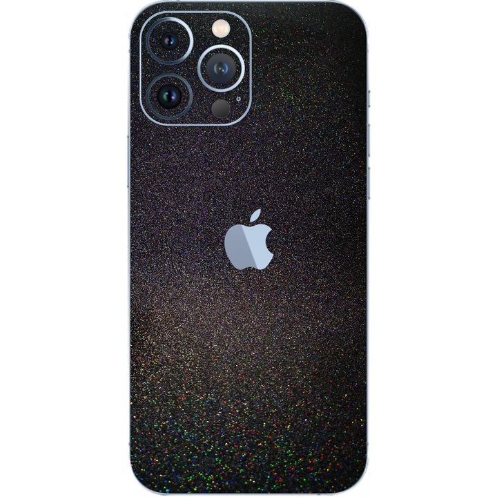 Folie Protectie Carbon Skinz pentru Apple iPhone 13 Pro Max - Black Galactic Gold Simple Cut, Skin Adeziv Full Body Cover pentru Rama Ecran, Carcasa Spate