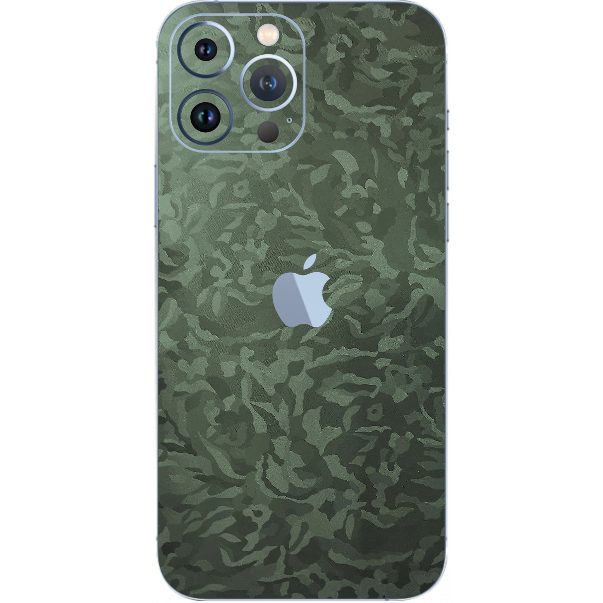 Folie Protectie Carbon Skinz pentru Apple iPhone 13 Pro Max - Camo Verde Military Green Shadow Simple Cut, Skin Adeziv Full Body Cover pentru Rama Ecran, Carcasa Spate