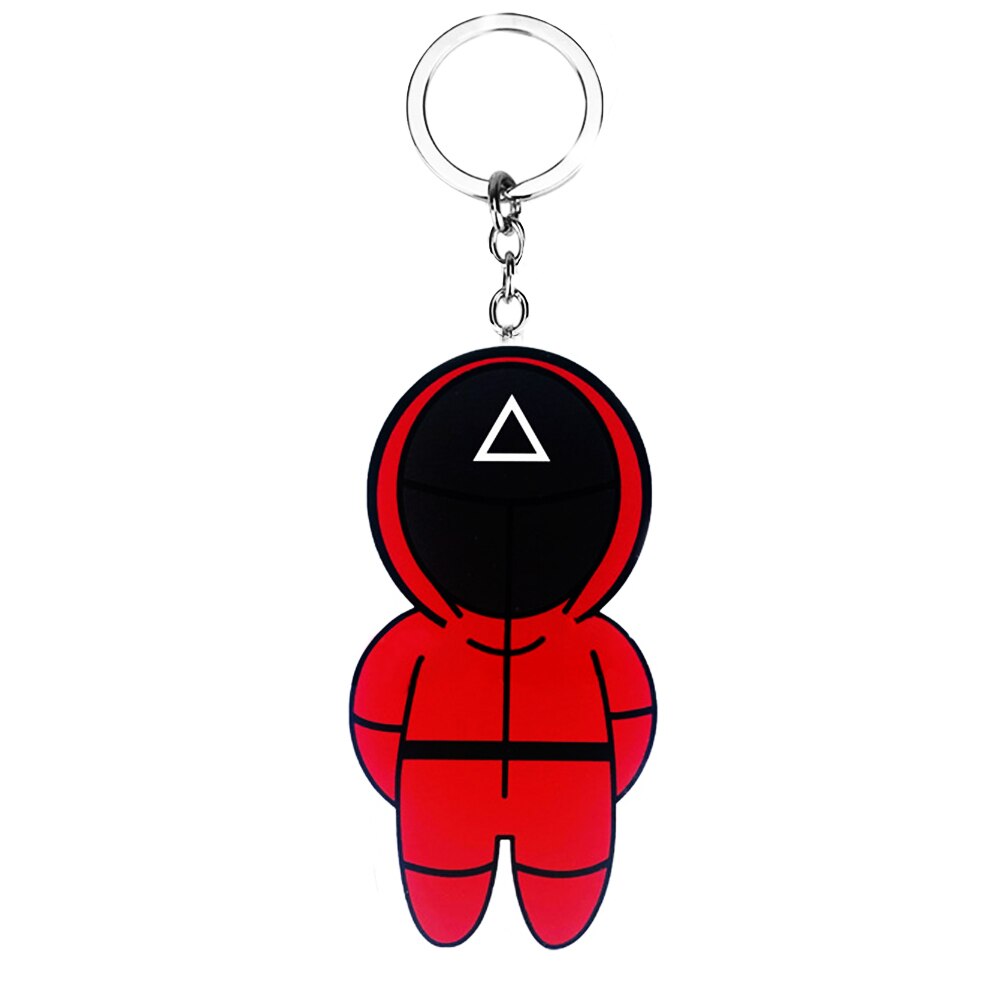 Jucarie Squid Game Zenuk® - Soldatul Triunghi 2D, Fidget Toys, Sensory, Breloc, Antistres, Rosu