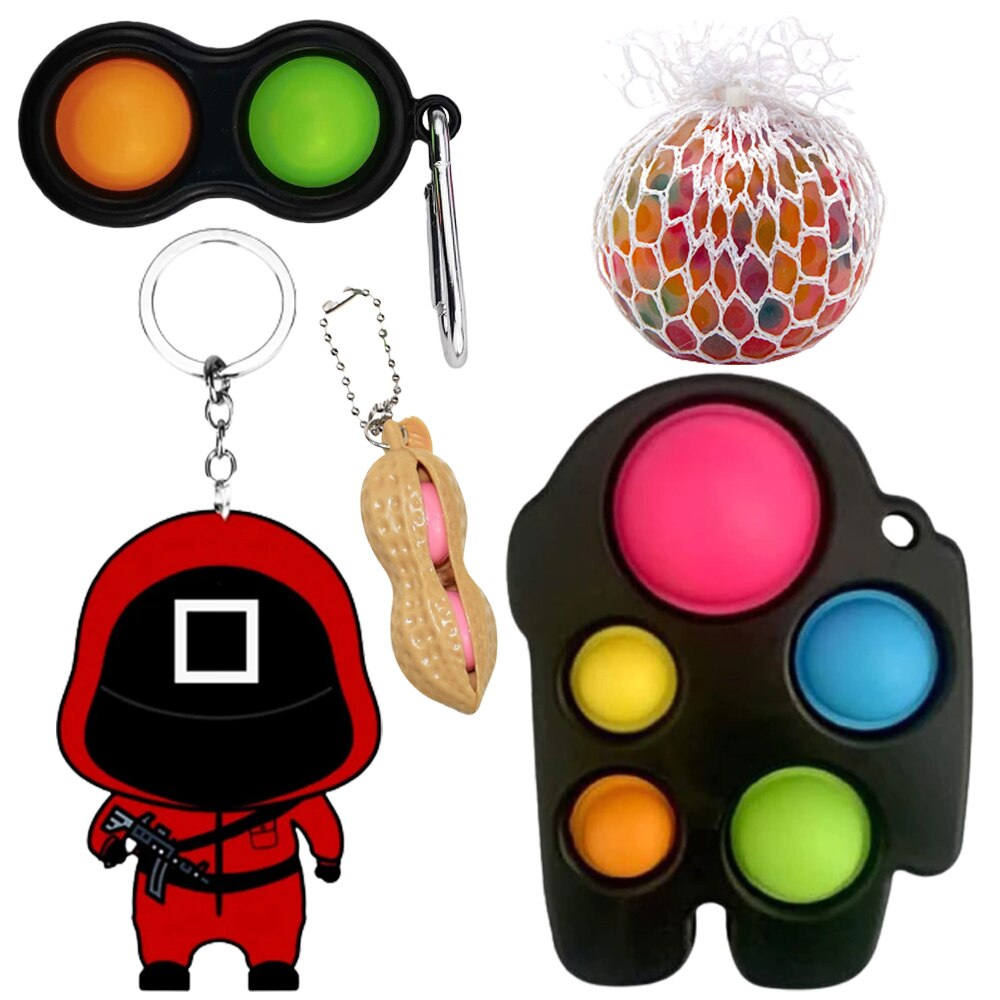 Set 5 Jucarii Squid Game x Zenuk® - Fidget Toy, Simple Dimple, Minge Antistres, Among Us, Antistres, Multicolor