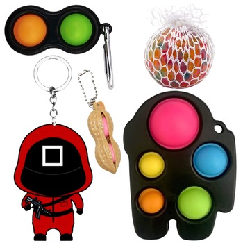 Set 5 Jucarii Squid Game x Zenuk® - Fidget Toy, Simple Dimple, Minge Antistres, Among Us, Antistres, Multicolor Set 5 Jucarii Squid Game x Zenuk® - Fidget Toy, Simple Dimple, Minge Antistres, Among Us, Antistres, Multicolor