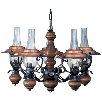 Lustra rustica din lemn cu sticla cu 5 brate E14 x max 40W Lustra rustica din lemn cu sticla cu 5 brate E14 x max 40W