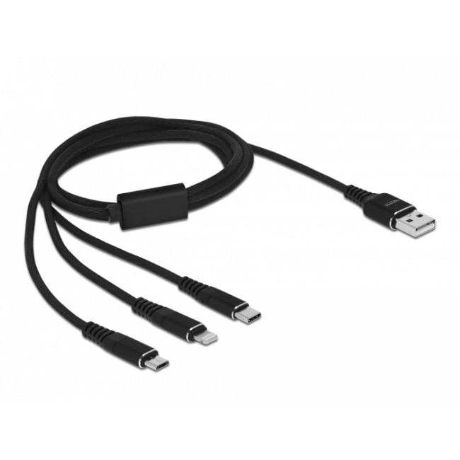 Cablu de incarcare Delock 3 in 1 pentru Lightning™ / Micro USB / USB Type-C™, 1 m, negru