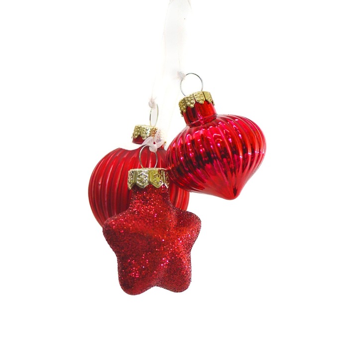 Set ornamente de Craciun din sticla, TopCent, 3.5x4x11cm, 3 bucati, Multicolor