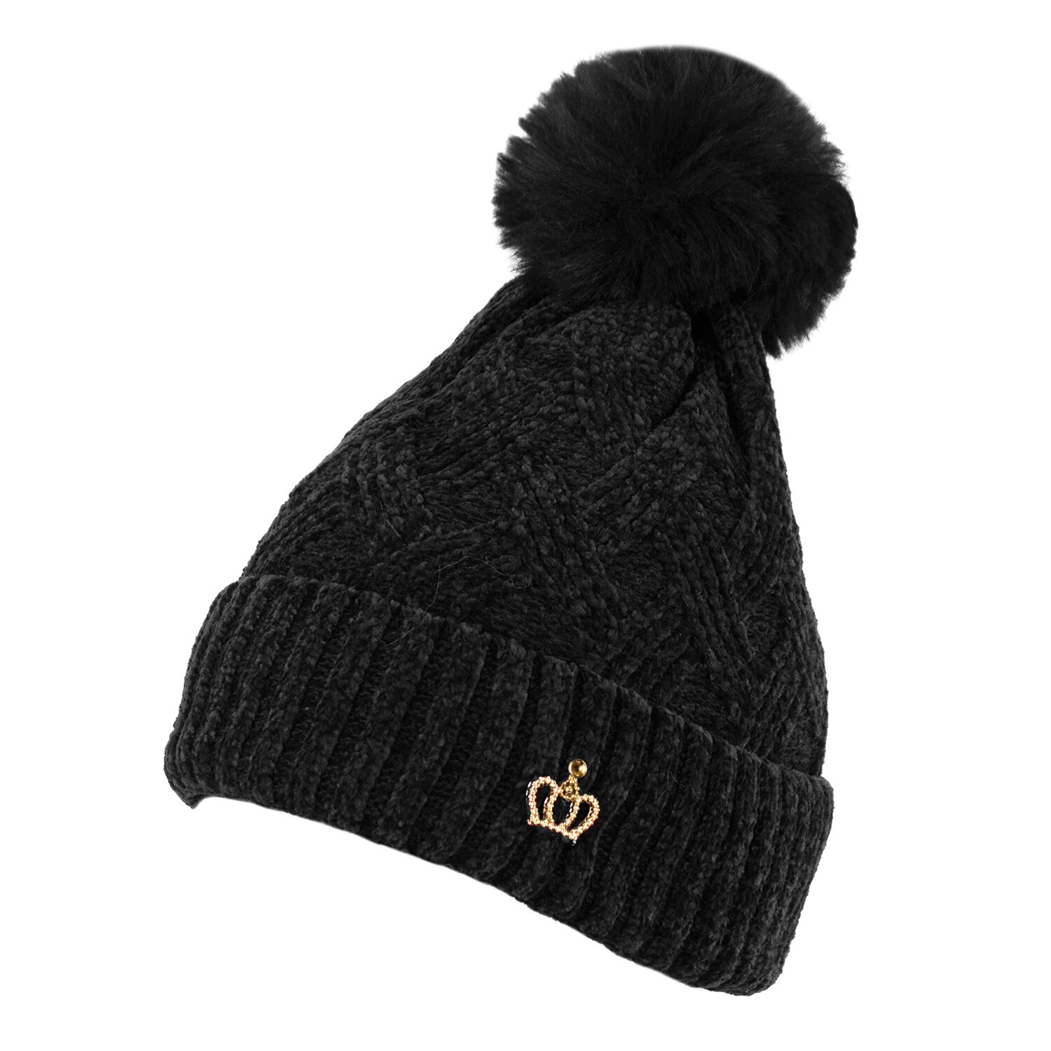 Caciula tricotata de iarna dama Pami, captusita, C-D621-247 negru