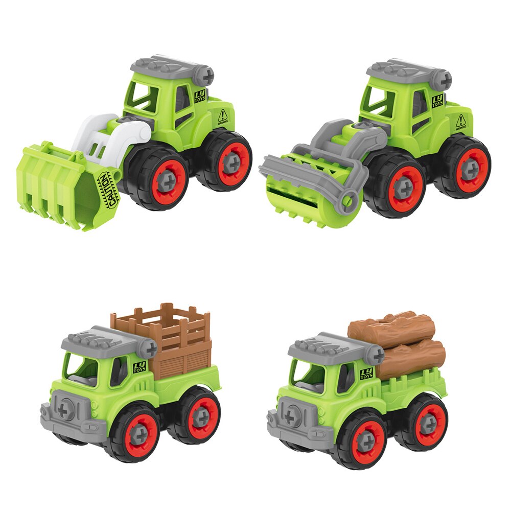 Set masini Karemi, 4 piese, model camion agricol, verde / rosu, 13.5 x 6 x 7.5 cm