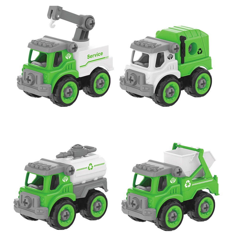 Set masini Karemi, 4 piese, model masina salubritate, verde, 13.5 x 6 x 7.5 cm