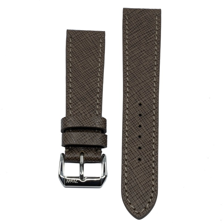 Curea ceas, unisex, din piele naturala Saffiano, maro deschis, 22mm