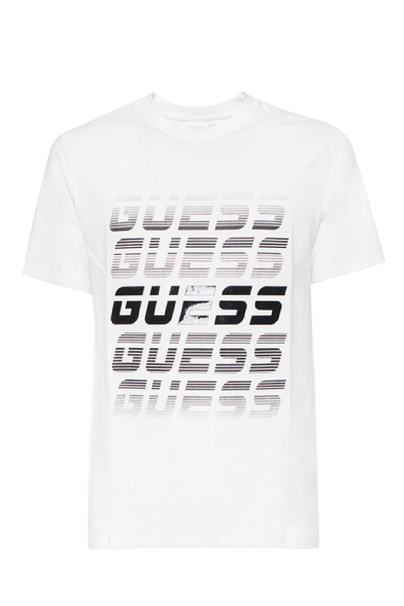Tricou pentru barbati cu imprimeu text, Guess Jeans, Alb