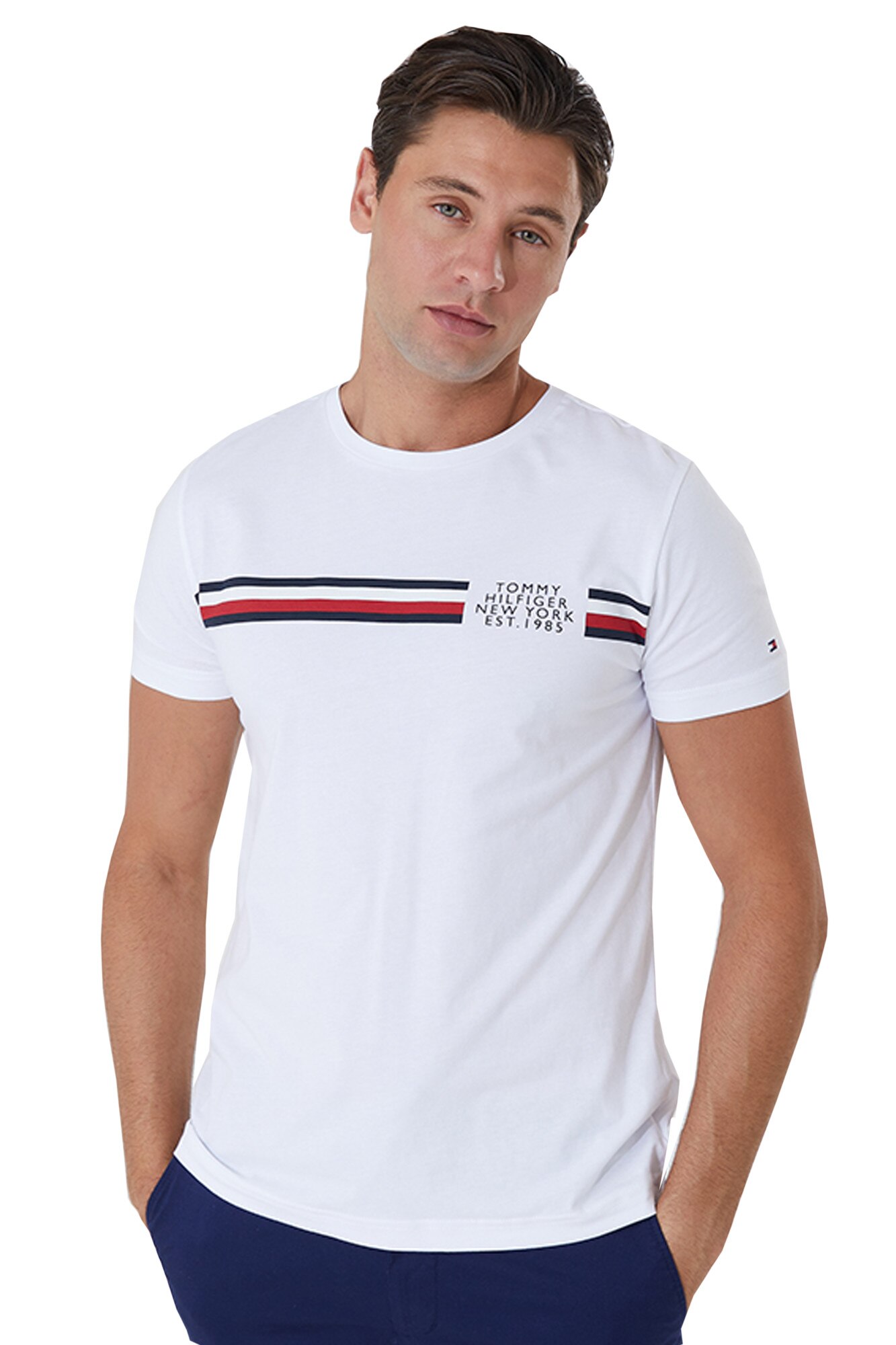 Tricou barbati din bumbac organic Corp Split, Tommy Hilfiger, Alb, L