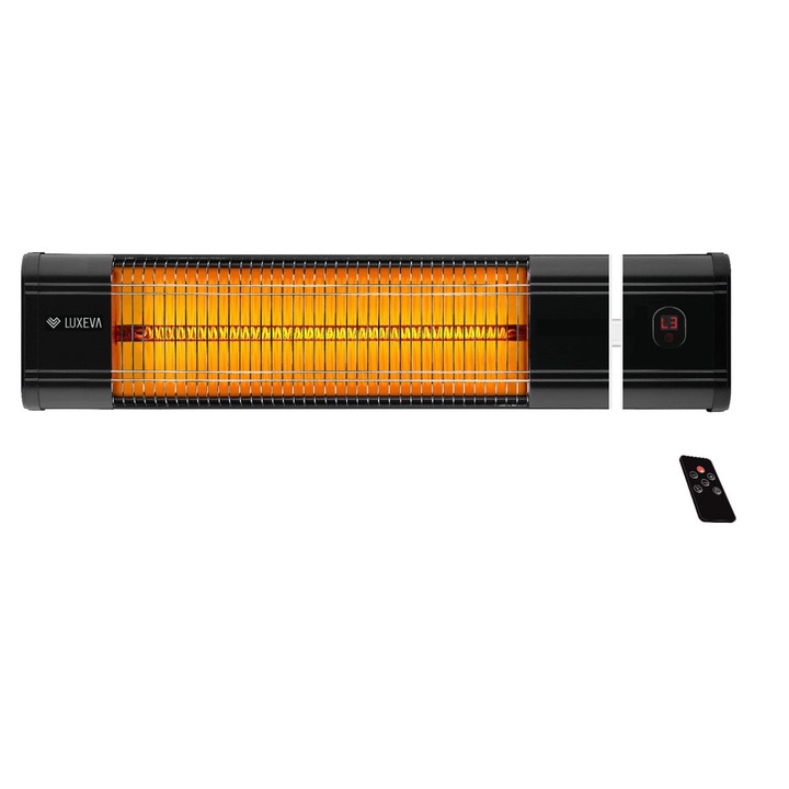 Инфрачервен отоплител LUXEVA LXV 2500-HRS, 2500W, с Електронен термостат, Дистанционно, 3 степени на мощност, Черен