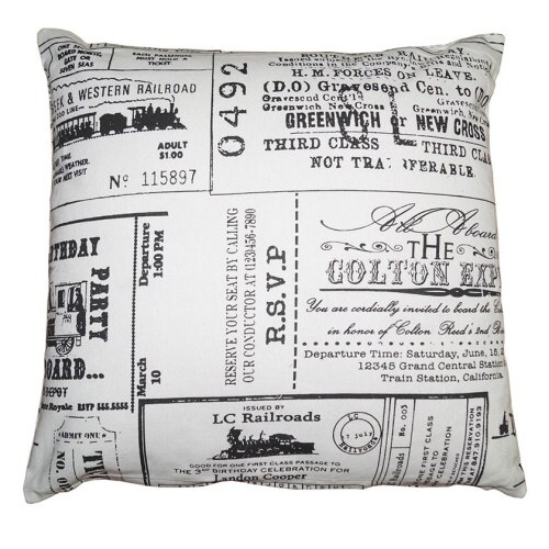 Perna decor, alb si negru, bumbac plus poliester, cu print vintage, 40 x 40 cm