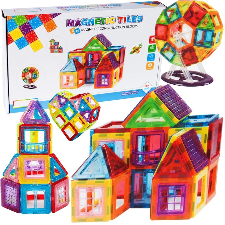 Magic Magnets építőkészlet, 70 darabot tartalmaz, erős mágnesek, sok építési lehetőség, STEM, oktatási és kreatív, Indiggo®, 3 év felett, piros/zöld