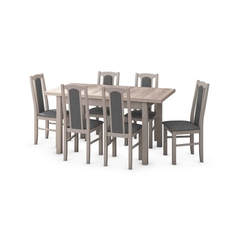 Set masa living Max5 S cu 6 scaune Boss7 S11, sonoma, extensibila 120/150 cm, lemn masiv/stofa/pal Set masa living Max5 S cu 6 scaune Boss7 S11, sonoma, extensibila 120/150 cm, lemn masiv/stofa/pal