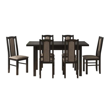 Set masa living Max5 W cu 6 scaune Boss7 W2, wenge, extensibila 120/150 cm, lemn masiv/stofa/pal Set masa living Max5 W cu 6 scaune Boss7 W2, wenge, extensibila 120/150 cm, lemn masiv/stofa/pal