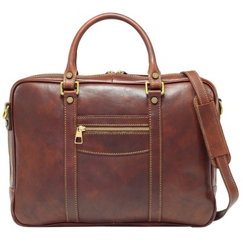 Servieta din piele naturala vachetta, port laptop 14”, doua compartimente, coniac, 4541A Servieta din piele naturala vachetta, port laptop 14”, doua compartimente, coniac, 4541A