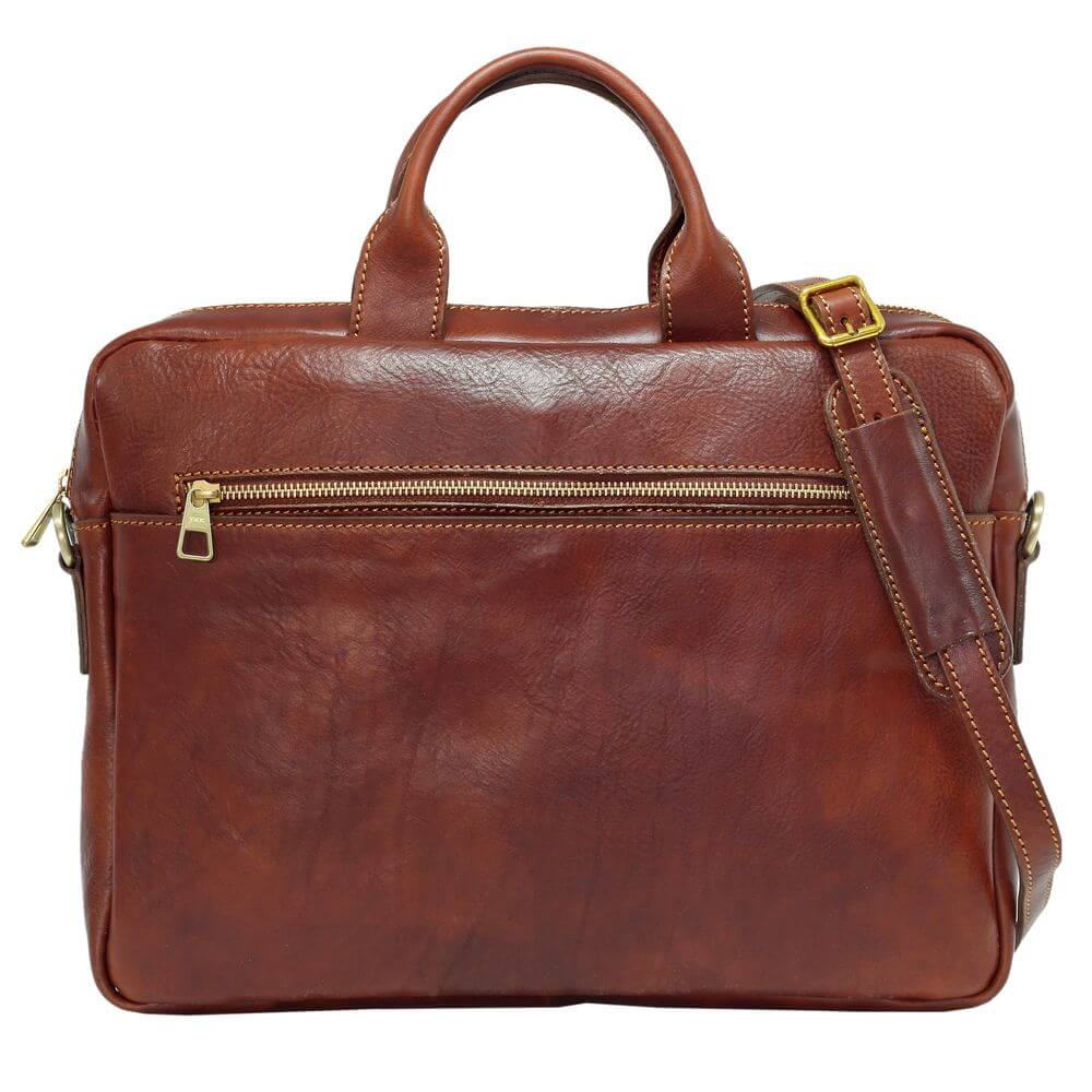 Geanta port laptop 15”, din piele naturala vachetta, coniac, L4317A