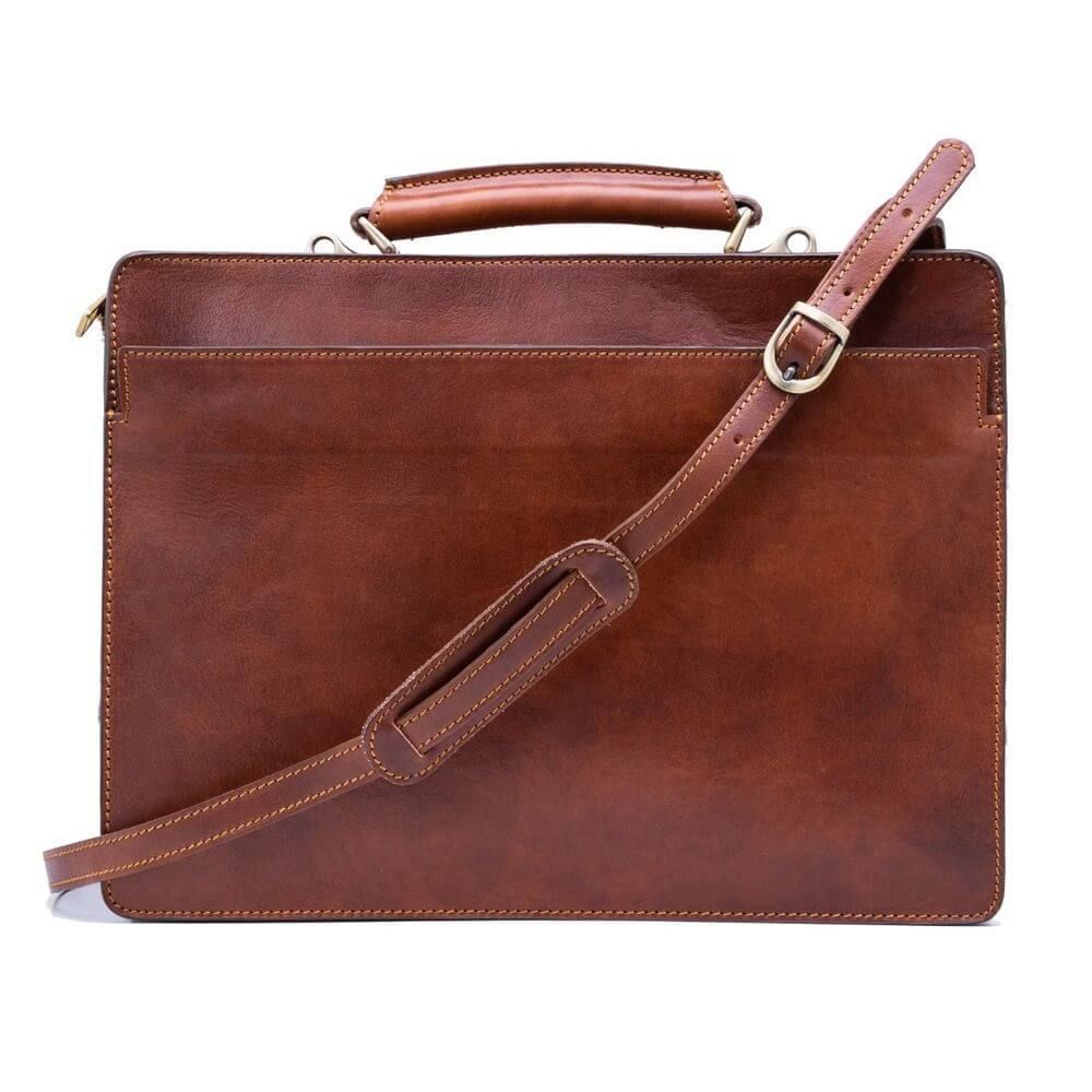 Servieta business din piele naturala, port laptop 15,6”, vachetta, coniac, L4503A